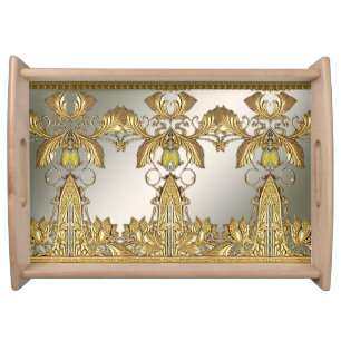 Elegant Gold Decorative Floral Serving Tray