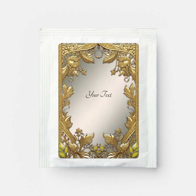 Elegant Gold Decorative Floral Tea Bag Drink Mix (Front)