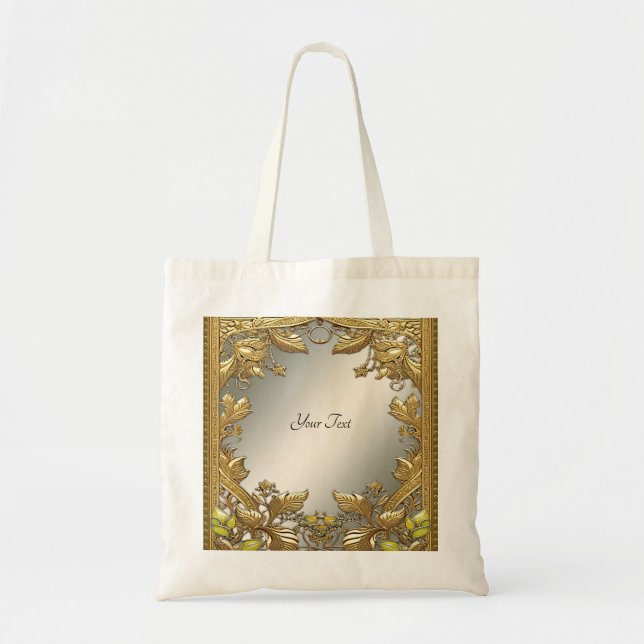 Elegant Gold Decorative Floral Tote Bag (Front)