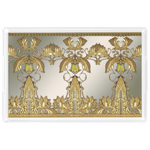 Elegant Gold Decorative Floral Vanity Tray