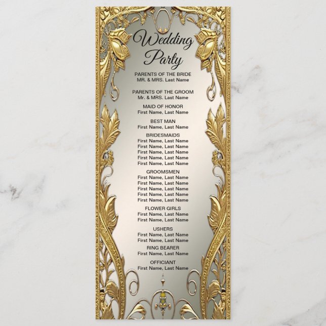 Elegant Gold Decorative Floral Wedding Program (Back)