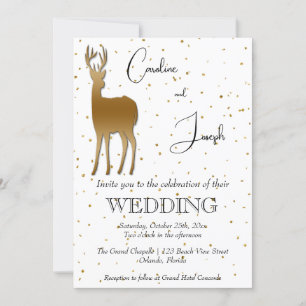 Elegant Gold Deer & Gold Confetti Wedding Invitation