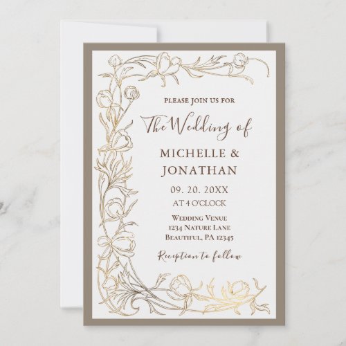 Elegant Gold Delicate Flowers Christian Wedding Invitation