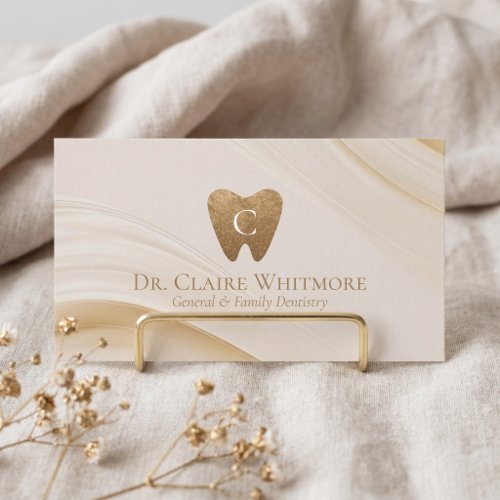 Elegant Gold Dental Tooth Dentist Practice QR Code Business Card