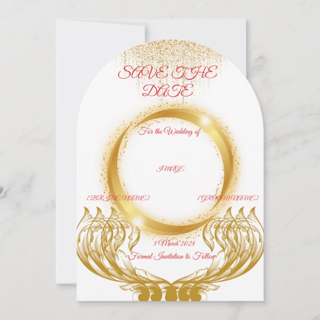 Elegant Gold Design Save the Date Card on White (Front)