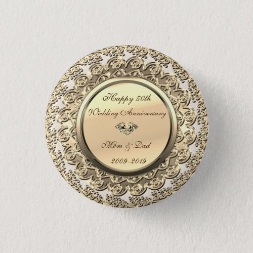 Elegant Gold Diamond 50th Wedding Anniversary Button