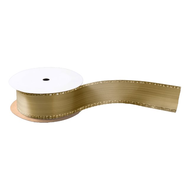 Elegant Gold Diamond and Brushed Metal Glitter Satin Ribbon (Spool)