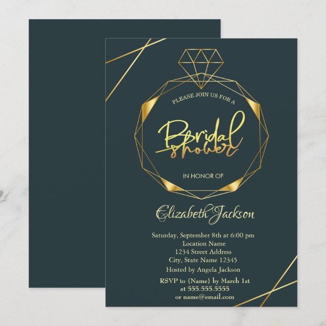Elegant Gold Diamond Bridal Shower Invitation (Front/Back)