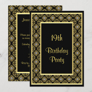 Elegant Gold, Diamond Gem's 19th Birthday Invitation