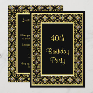 Elegant Gold, Diamond Gem's 40th Birthday Invitation
