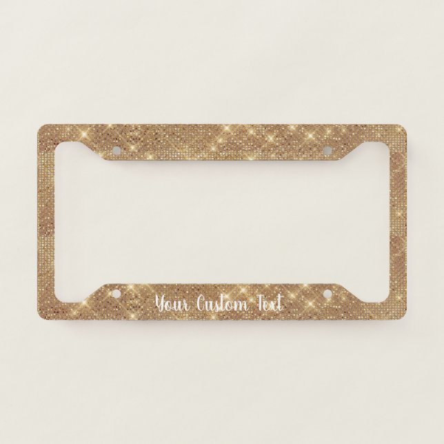 Elegant Gold Diamond Glitter Sparkle Personalized License Plate Frame (Front)