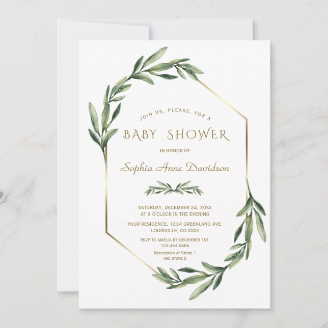 Elegant Gold Diamond Olive Baby Shower Invitation (Front)