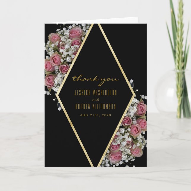 Elegant Gold Diamond & Roses Bouquet  Thank You (Front)
