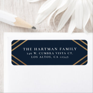 Elegant Gold Diamond Stripes Navy Blue Return Label