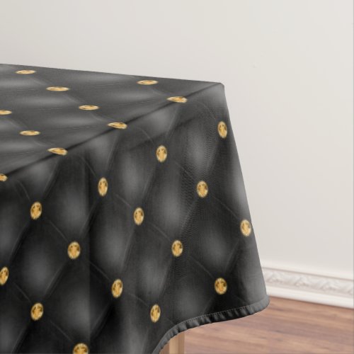 Elegant Gold Diamond Tufted Black Tablecloth