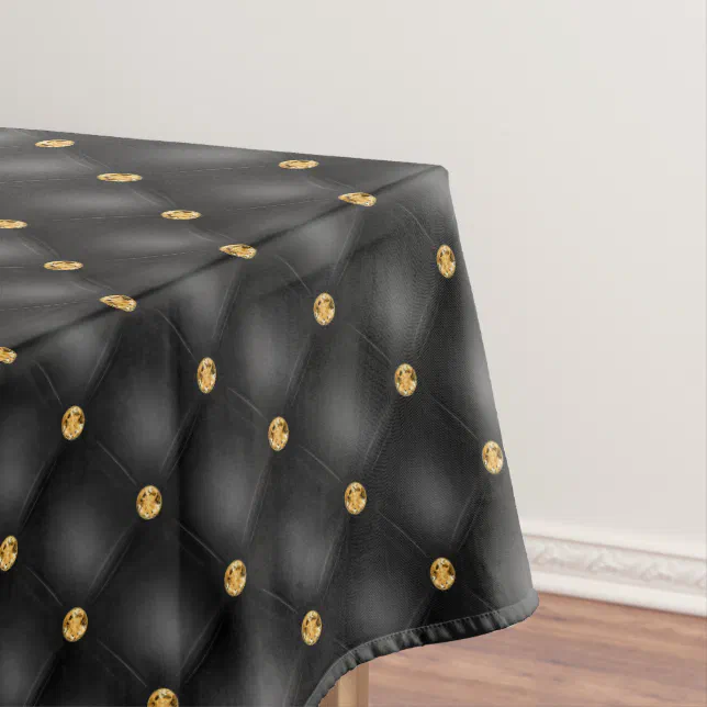 Elegant Gold Diamond Tufted Black Tablecloth | Zazzle