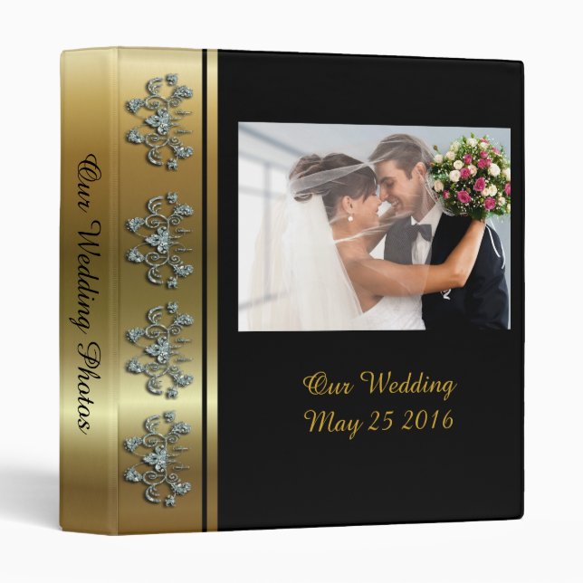 Elegant Gold Diamond Wedding Photo Album 3 Ring Binder (Front/Spine)