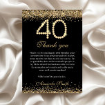 Elegant Gold Diamonds 40th Birthday Thank you Card<br><div class="desc">Express your gratitude in style with our Elegant Gold Diamonds 40th Birthday Thank You Card! Featuring a luxurious black and gold design adorned with sparkling diamond accents, this card perfectly complements your milestone celebration. Ideal for sending heartfelt thanks to guests who made your 40th birthday unforgettable, it blends sophistication with...</div>