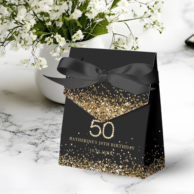 Elegant Gold Diamonds 50th Birthday Favor Box (Gold 50th Birthday Thank you Favor Box)