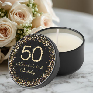 Elegant Gold Diamonds 50th Birthday Party Gift Mini Candle Favors