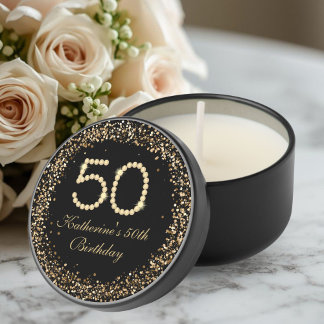 Elegant Gold Diamonds 50th Birthday Party Gift Mini Candle Favors