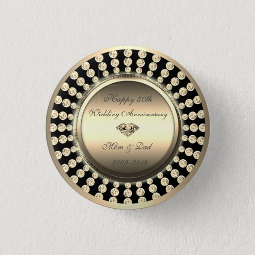 Elegant Gold Diamonds 50th Wedding Anniversary Button