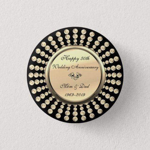 Elegant Gold  Diamonds 50th Wedding Anniversary Button