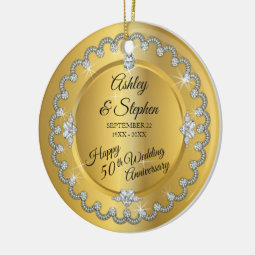 Elegant Gold Diamonds 50th Wedding Anniversary Ceramic Ornament | Zazzle