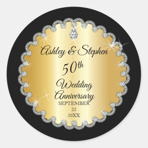 Elegant Gold Diamonds 50th Wedding Anniversary Classic Round Sticker
