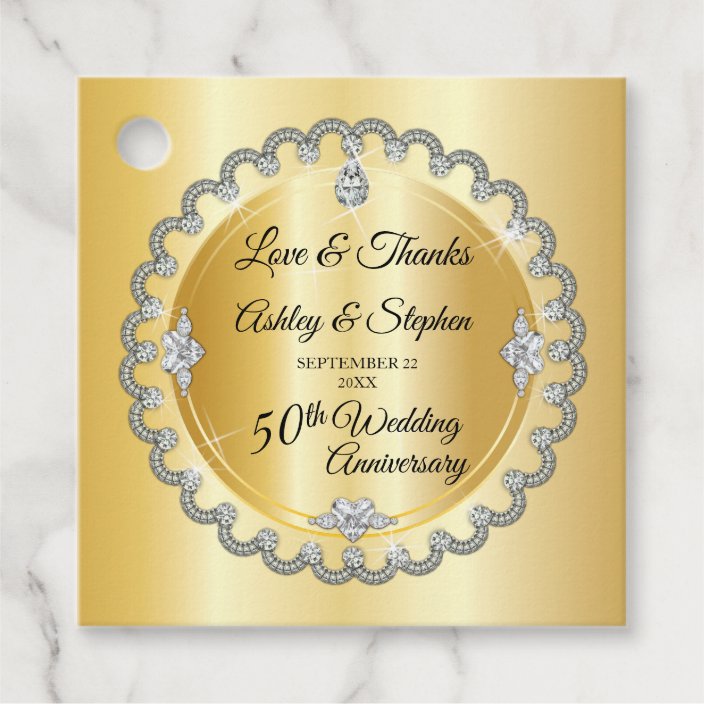 Elegant Gold Diamonds 50th Wedding Anniversary Favor Tags Zazzle Com