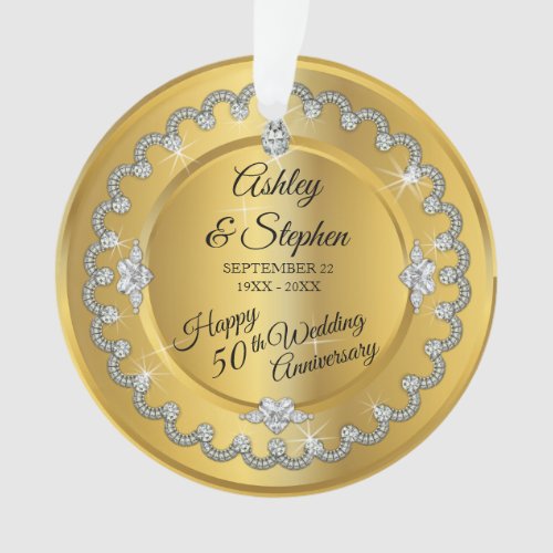 Elegant Gold Diamonds 50th Wedding Anniversary Ornament