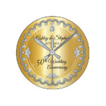 Elegant Gold Diamonds 50th Wedding Anniversary Round Clock Elegant Gold Diamonds 50th Wedding Anniversary Round Clock