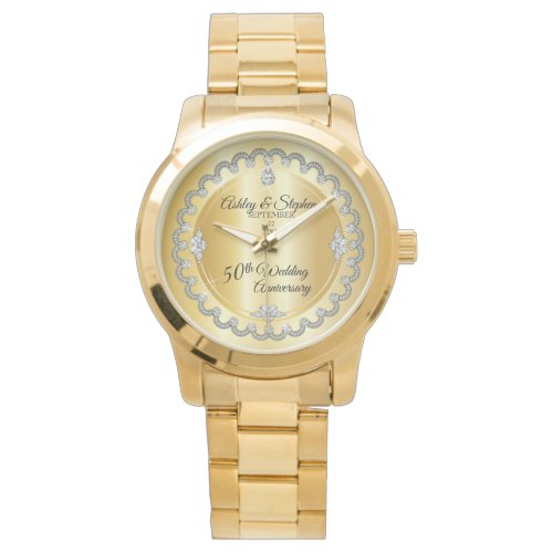 Elegant Gold Diamonds 50th Wedding Anniversary Watch