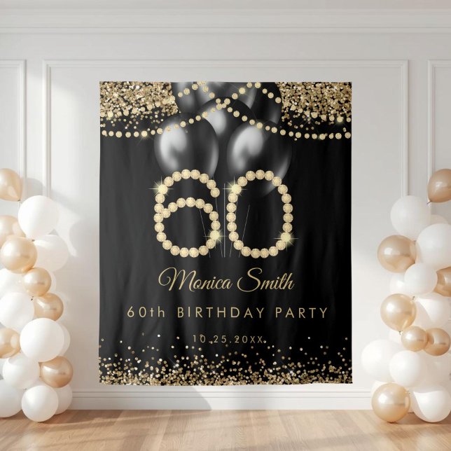 Elegant Gold Diamonds 60th Birthday Party Backdrop (Elegant Gold 60th Birthday party Backdrop)