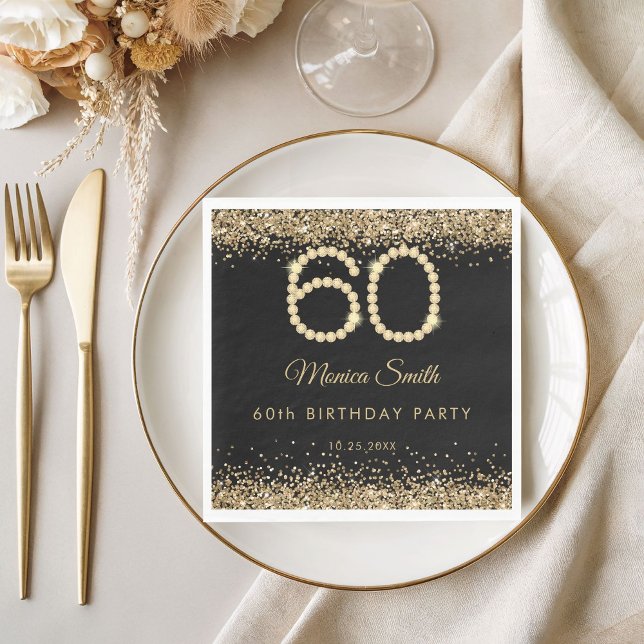 Elegant Gold Diamonds 60th Birthday Party  Napkins (Gold Diamonds 60th Birthday Napkins)