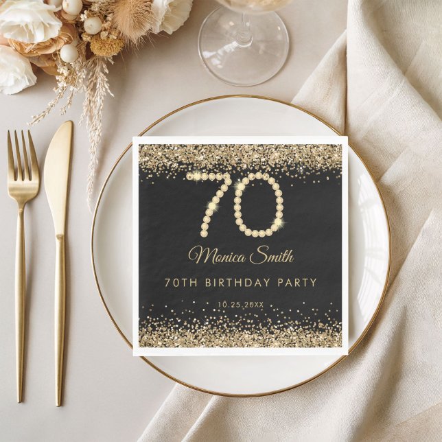 Elegant Gold Diamonds 70th Birthday Party  Napkins (Gold Diamonds 70th Birthday Party napkin)