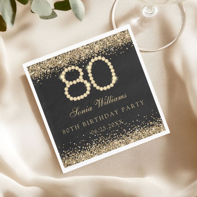 Elegant Gold Diamonds 80th Birthday Party  Napkins (Gold Diamonds 80th Birthday Party Napkin)
