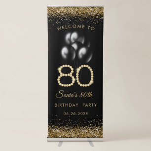 Elegant Gold Diamonds 80th Birthday Retractable Banner