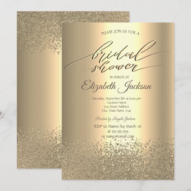 Elegant Gold Diamonds Bridal Shower Invitation (Front/Back)