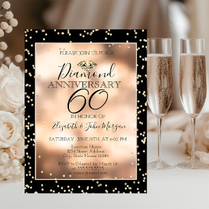 Elegant Gold Diamonds,Confetti Wedding Anniversary Invitation