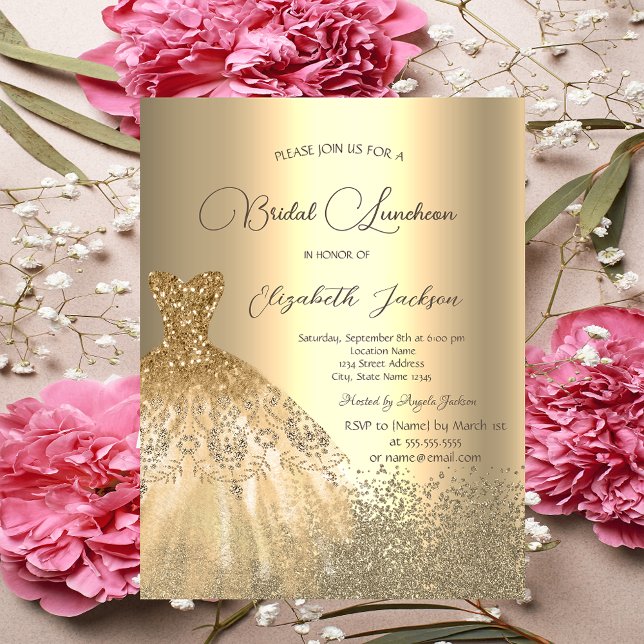 Elegant Gold Diamonds Dress Bridal Luncheon Invitation (Creator Uploaded)