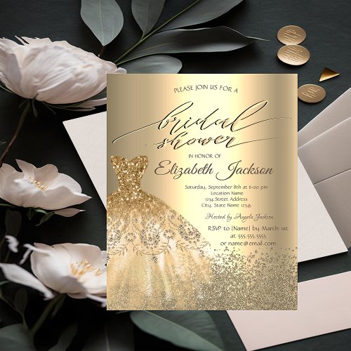 Elegant Gold Diamonds Dress Bridal Shower Invitation