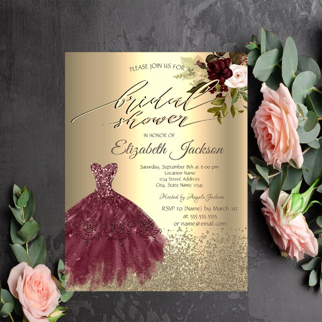 Elegant Gold Diamonds Dress,Flowers Bridal Shower  Invitation (Creator Uploaded)