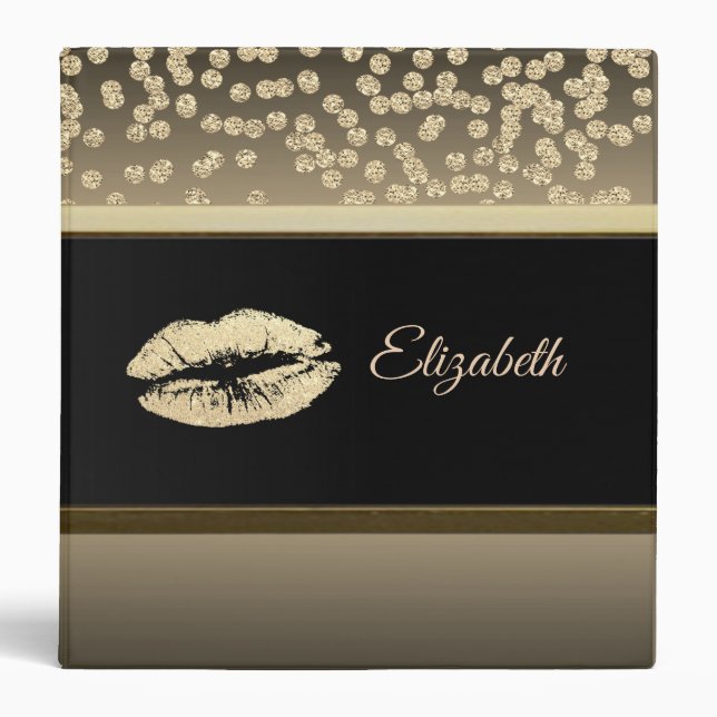 Elegant Gold Diamonds-Glittery Lip-Personalized 3 Ring Binder (Front)