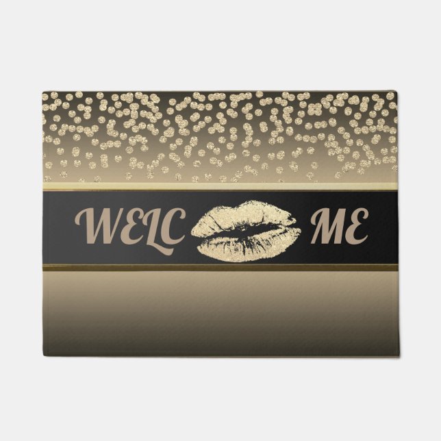 Elegant Gold Diamonds-Glittery Lip-Personalized Doormat (Front)