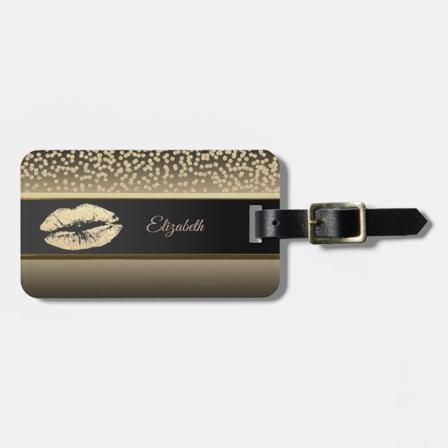 Elegant Gold Diamonds-Glittery Lip-Personalized Luggage Tag (Front Horizontal)