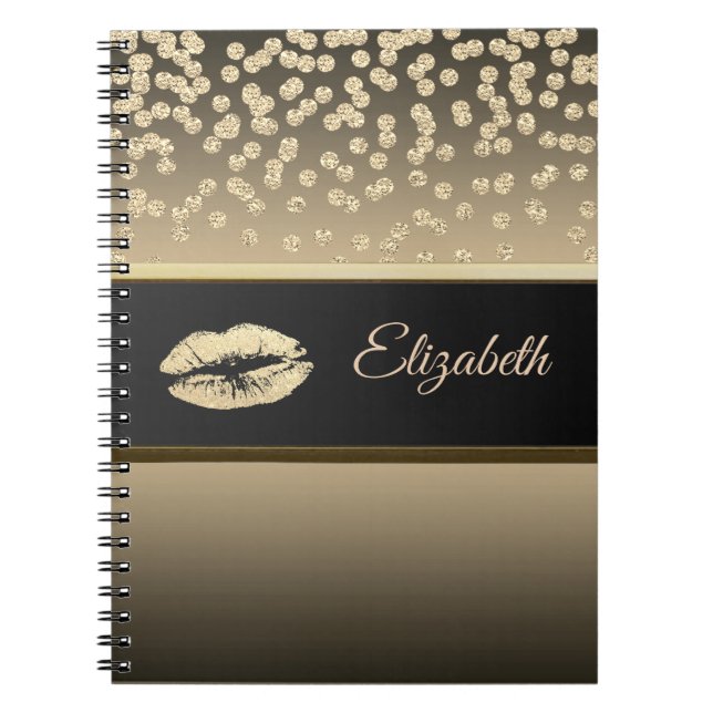 Elegant Gold Diamonds-Glittery Lip-Personalized Notebook (Front)
