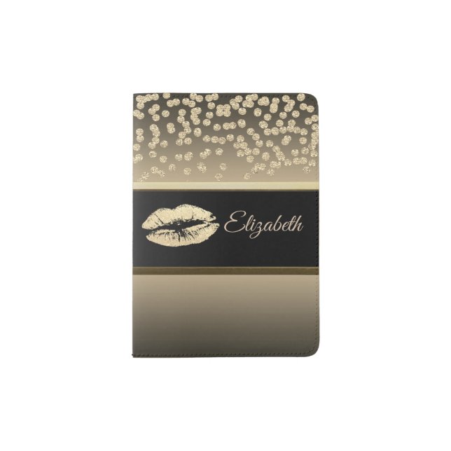 Elegant Gold Diamonds-Glittery Lip-Personalized Passport Holder (Front)