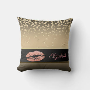 Elegant Gold Diamonds-Glittery Lip-Personalized Throw Pillow