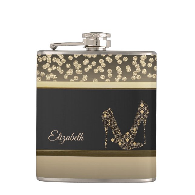 Elegant Gold Diamonds, High Heels- Personalized Flask (Front)